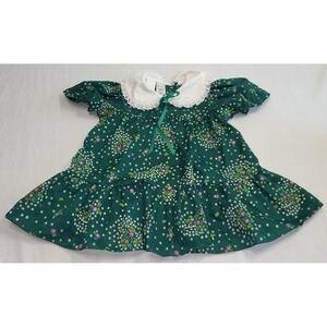 Sears Floral Dress Girls Size 3 Green Prairie Vintage Lace Collar Ruffle Hem